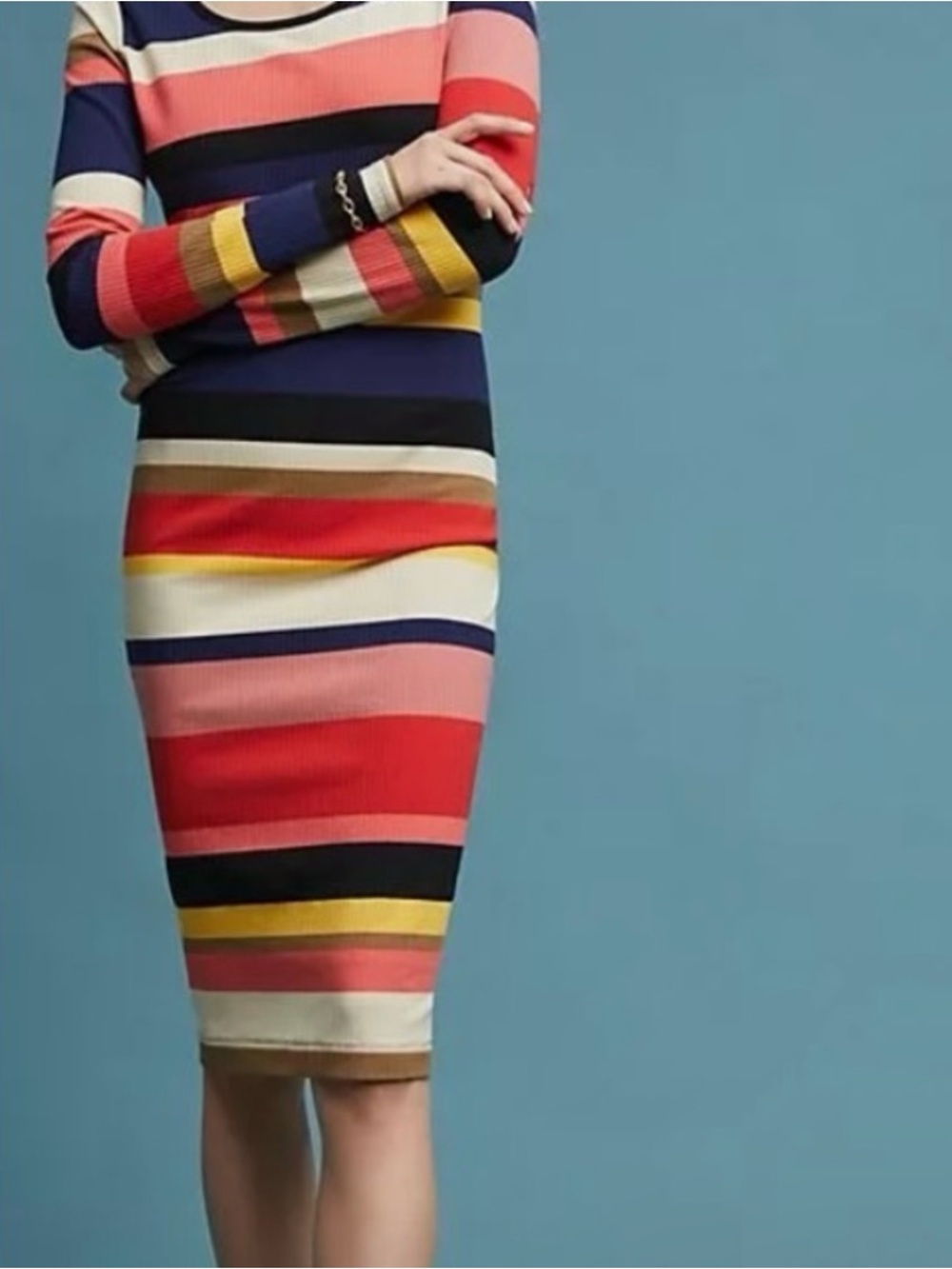 ANTHROPOLOGIE Plenty Tracy Reese Striped dress ribbed stretch SP small